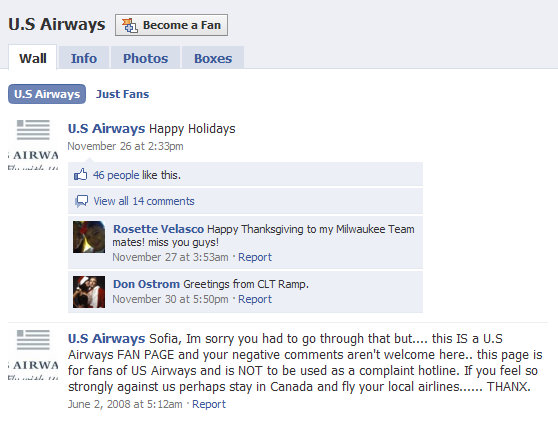 What NOT to do on a Facebook fan page.